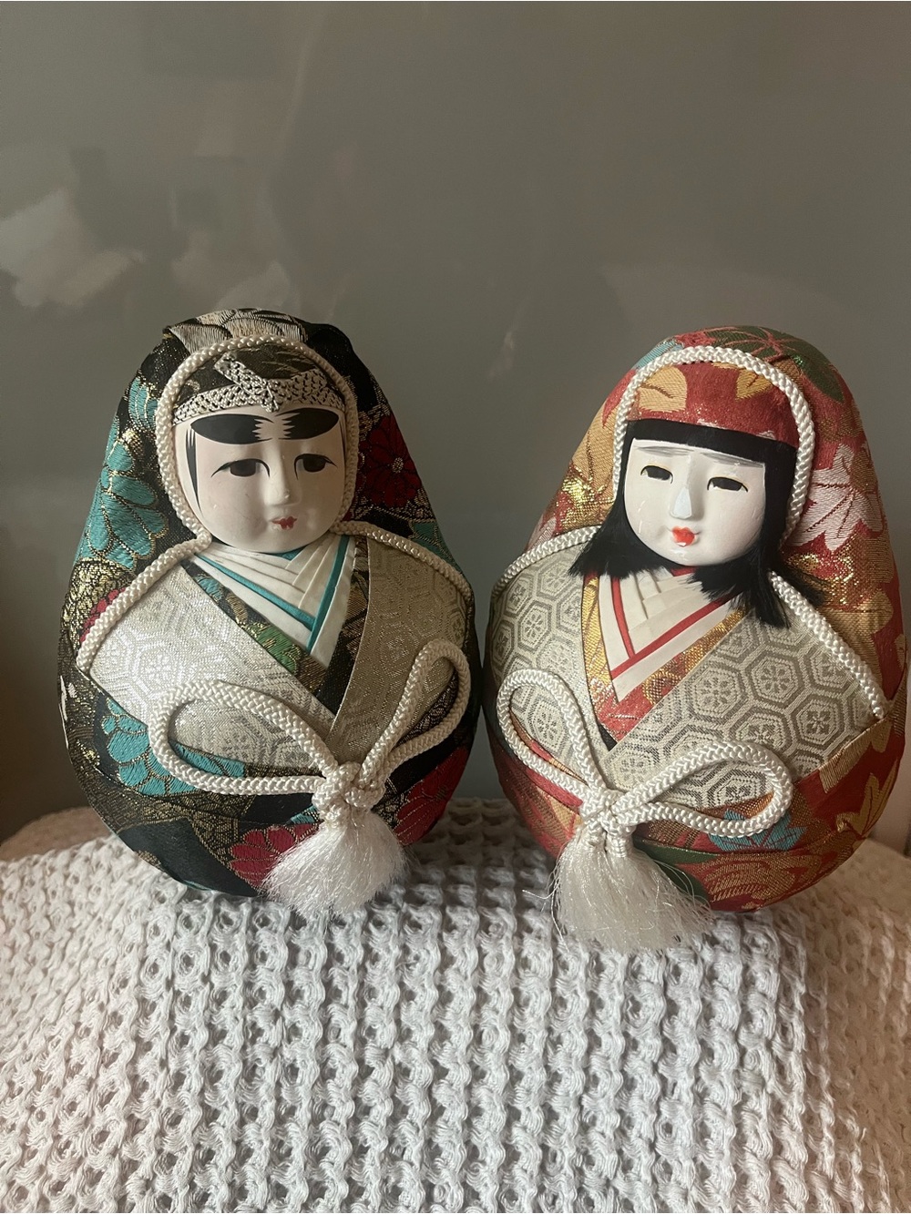 Vintage 10 inch JapaneseHime Darama doll pair Matsuyama brocade wedding doll400